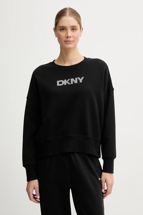 Dkny bluza bawełniana LOGO TERRY damska kolor czarny z aplikacją DP5T1370