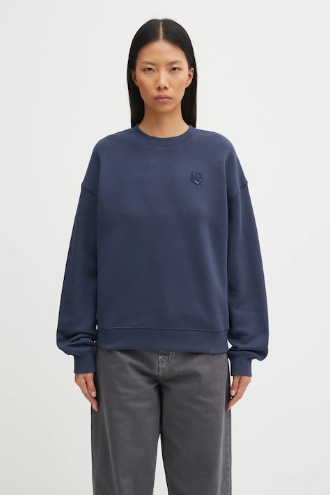Maison Kitsuné bluza bawełniana Bold Fox Head Patch damska kolor granatowy gładka MW00315KM0321