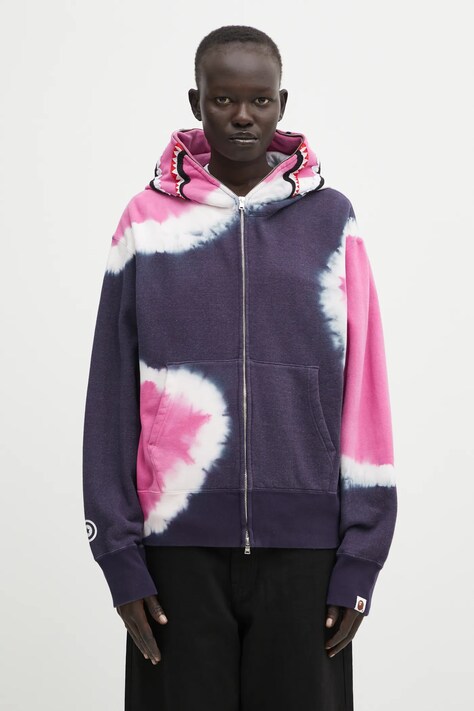 A Bathing Ape bluză Hand Dye Shark culoarea bleumarin, cu glugă, cu imprimeu, 001ZPL302008L