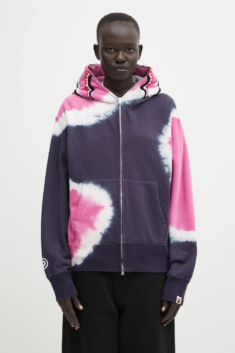 A Bathing Ape bluză Hand Dye Shark culoarea bleumarin, cu glugă, cu imprimeu, 001ZPL302008L