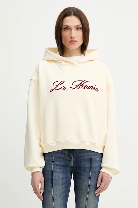 La Mania bluza JOA damska kolor beżowy z kapturem z aplikacją JOA