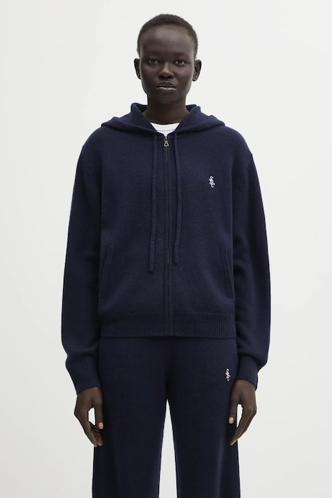 Sporty & Rich bluza wełniana SRC Cashmere damska kolor granatowy z kapturem gładka CA00264302BL106