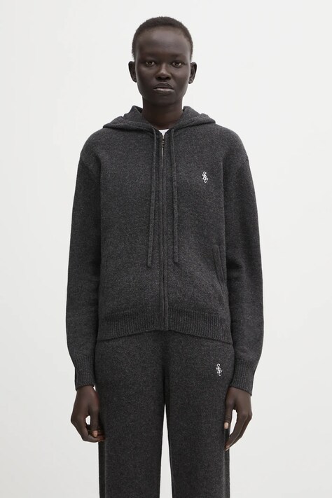 Sporty & Rich bluza wełniana SRC Cashmere damska kolor szary z kapturem gładka CA00264302GY11