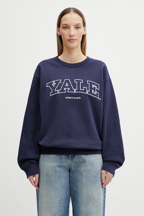 Sporty & Rich bluza bawełniana Yale Ivy damska kolor granatowy z aplikacją ST071611681BL106