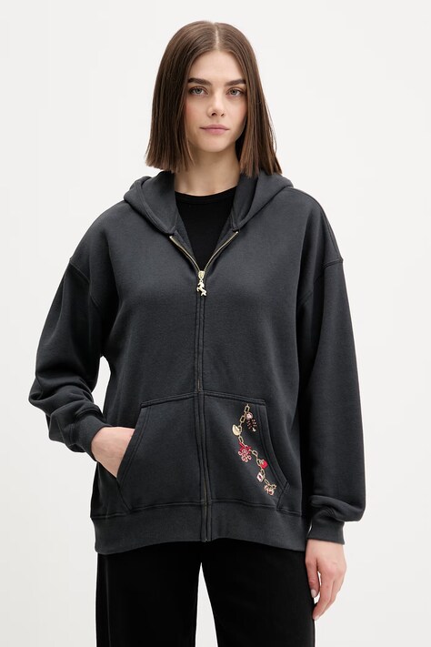 Hollister Co. bluza damska kolor szary z kapturem z aplikacją KI352-5262-908