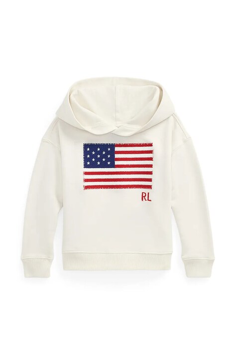 Polo Ralph Lauren hanorac de bumbac pentru copii culoarea alb, cu glugă, cu imprimeu, 312971145001