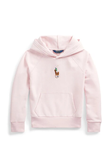Polo Ralph Lauren hanorac de bumbac pentru copii culoarea roz, cu glugă, cu imprimeu, 313844838025