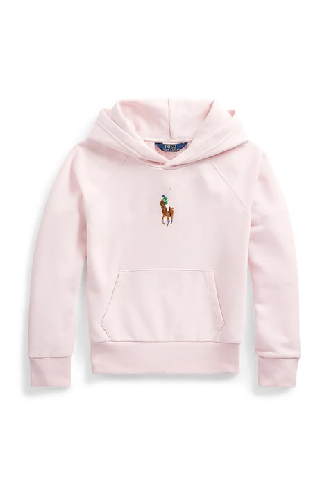 Polo Ralph Lauren hanorac de bumbac pentru copii culoarea roz, cu glugă, cu imprimeu, 313844838025