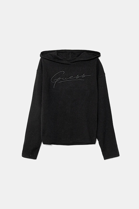 Guess bluză copii culoarea negru, cu glugă, cu imprimeu, J5RR13 Z3KS0