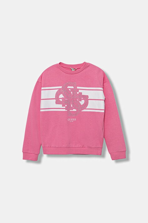 Guess bluza bawełniana dziecięca kolor różowy z nadrukiem J5YQ01 KA6R4