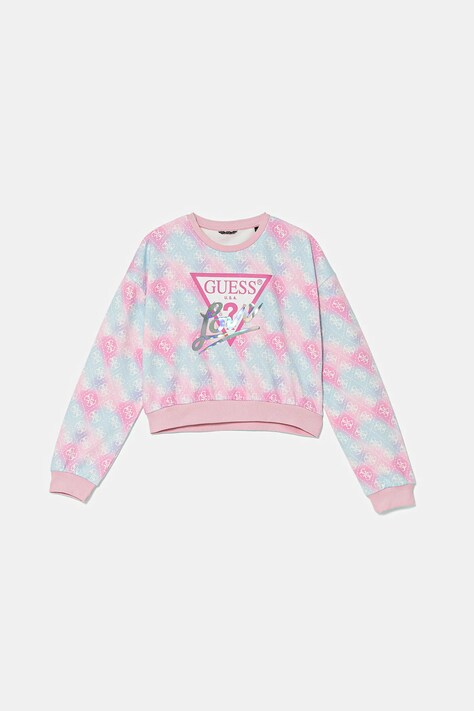 Dětská bavlněná mikina Guess růžová barva, vzorovaná, J5YQ03 KA6R4