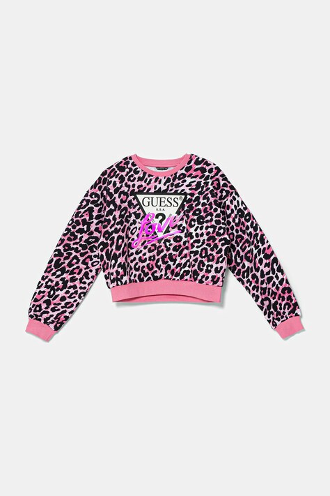 Guess bluza bawełniana dziecięca kolor różowy wzorzysta J5YQ03 KA6R4