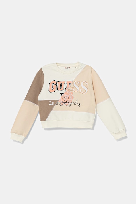 Детски памучен суичър Guess в бежово с апликация J5YQ04 KA6R4