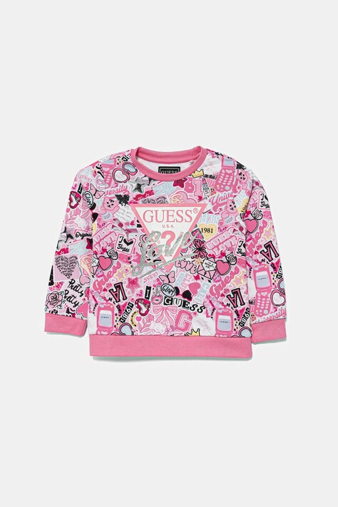 Guess bluza bawełniana dziecięca kolor różowy wzorzysta K5YQ02 KA6R4