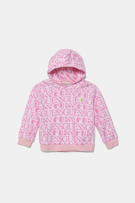 Guess hanorac de bumbac pentru copii culoarea roz, cu glugă, cu imprimeu, K5YQ03 KAD74