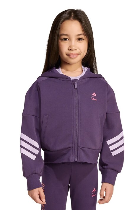 adidas bluză copii culoarea violet, cu glugă, cu imprimeu, JL9193