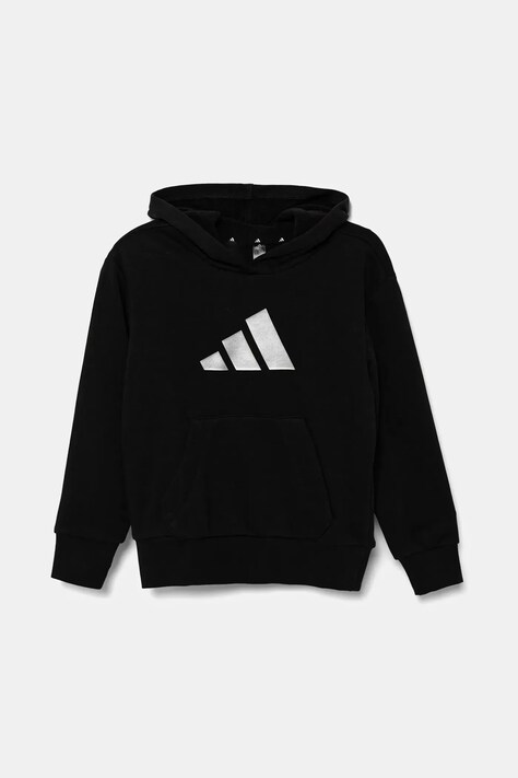 Дитяча кофта adidas колір чорний з капюшоном з принтом JV5267