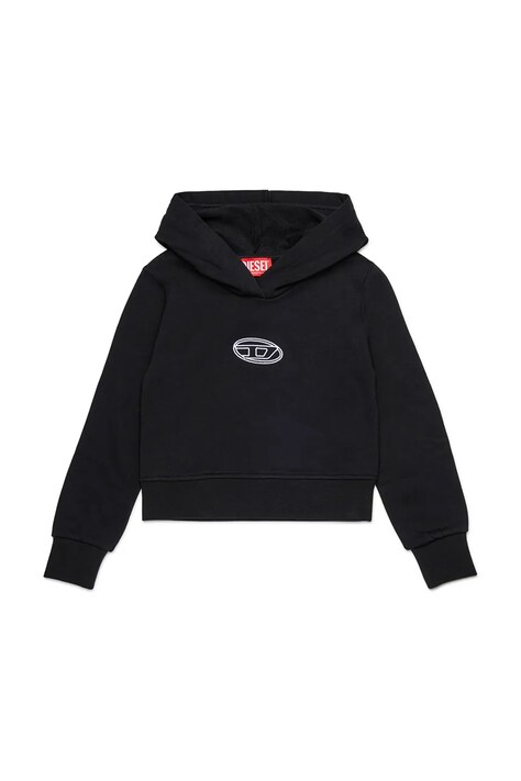 Diesel bluza bawełniana dziecięca SASYHOOD SWEAT-SHIRT kolor czarny z kapturem z nadrukiem J02416