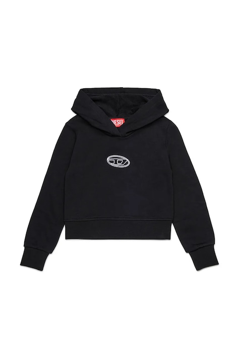 Diesel bluza bawełniana dziecięca SASYHOOD SWEAT-SHIRT kolor czarny z kapturem z nadrukiem J02416