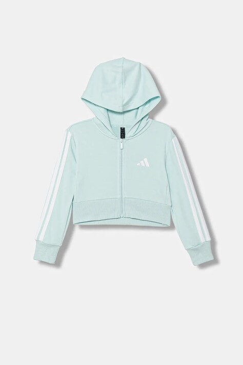Dětská mikina adidas tyrkysová barva, s kapucí, s aplikací, JY4984