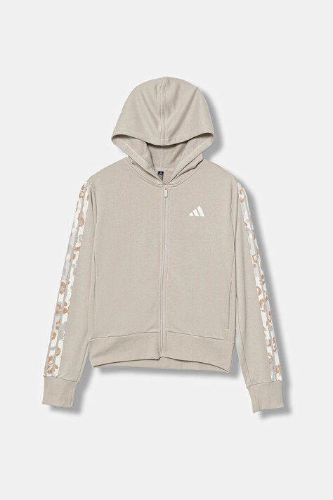 Детски суичър adidas в бежово с качулка с десен KC5419
