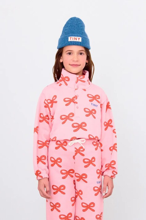 Tinycottons bluza bawełniana dziecięca WORMS MOCKNECK SWEATSHIRT kolor różowy wzorzysta AW25-075