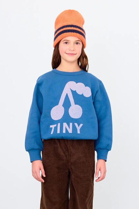 Tinycottons bluza bawełniana dziecięca CHERRY GRAPHIC SWEATSHIRT kolor niebieski z nadrukiem AW25-279