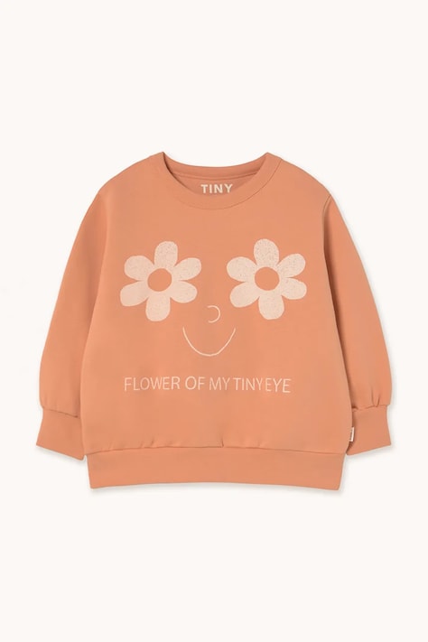 Dětská bavlněná mikina Tinycottons FLOWERS EYES GRAPHIC SWEATSHIRT hnědá barva, s potiskem, AW25-285