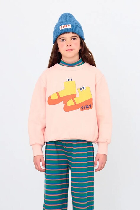 Tinycottons bluza bawełniana dziecięca WALK GRAPHIC SWEATSHIRT kolor różowy z nadrukiem AW25-286