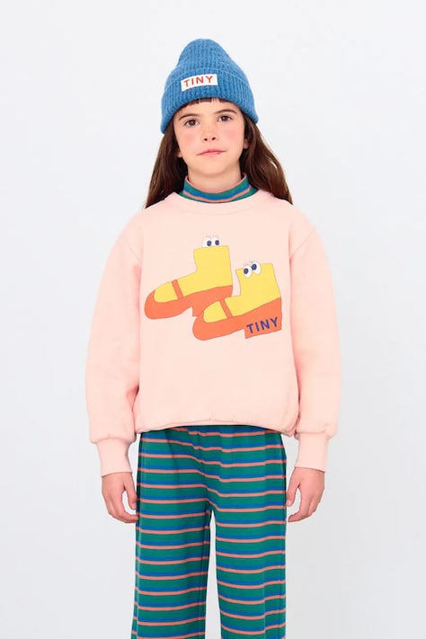 Детски памучен суичър Tinycottons WALK GRAPHIC SWEATSHIRT в розово с принт AW25-286