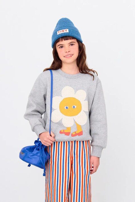 Tinycottons bluza bawełniana dziecięca FLOWER GRAPHIC SWEATSHIRT kolor szary z nadrukiem AW25-287