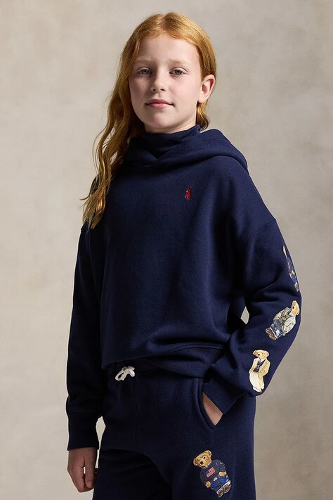 Polo Ralph Lauren bluza dziecięca z dodatkiem bawełny kolor granatowy z kapturem z nadrukiem 313979043001