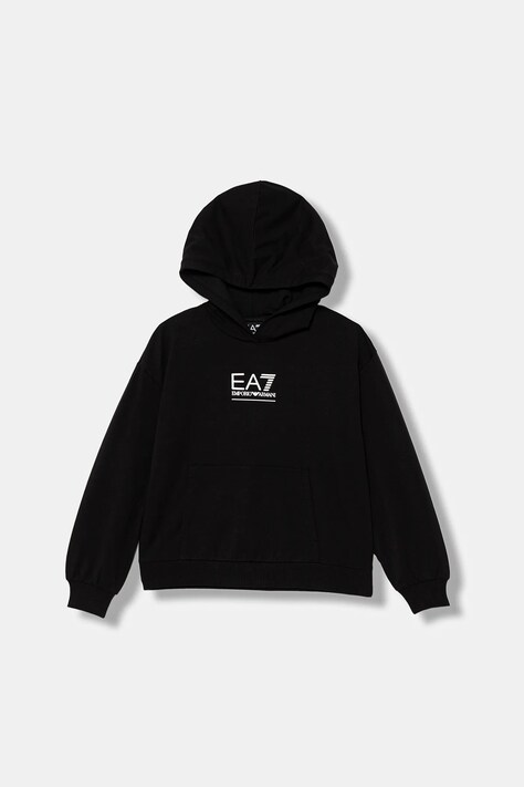 EA7 Emporio Armani bluza dziecięca kolor czarny z kapturem z nadrukiem 7G000104 AF13135