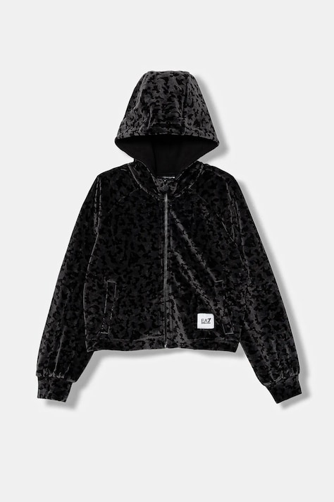 Dětská mikina EA7 Emporio Armani šedá barva, s kapucí, vzorovaná, 7G000115 AF15937