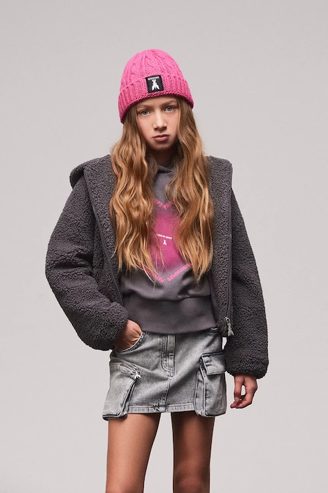 Patrizia Pepe bluza bawełniana dziecięca J316 kolor szary z kapturem gładka 7M0934