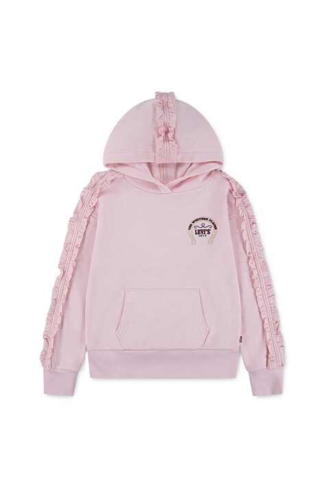 Παιδική μπλούζα Levi's PULLOVER HOODIE WITH RUFFL χρώμα: ροζ, με κουκούλα, 3EN426
