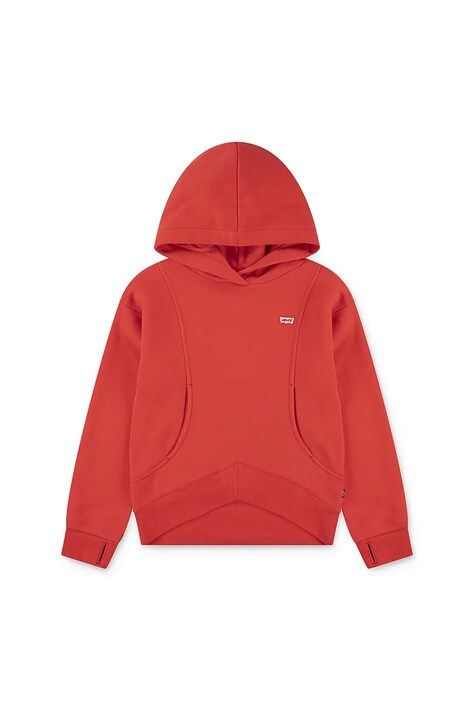 Otroški pulover Levi's BATWING PATCH HOODIE rdeča barva, s kapuco, 4EN447