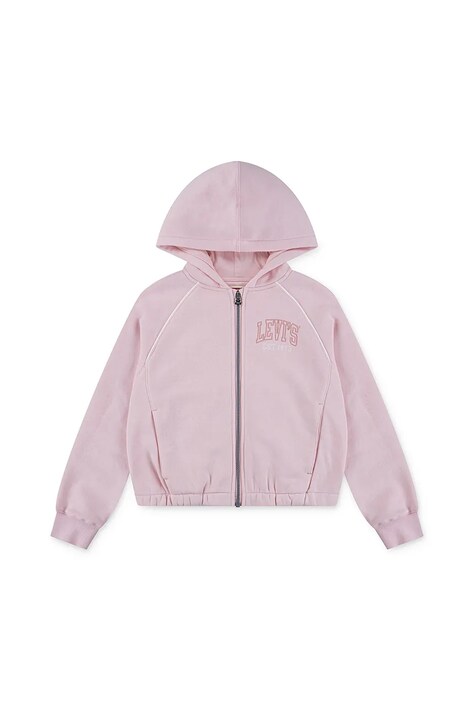 Levi's bluza dziecięca MEET AND GREET FULL ZIP HO kolor różowy z kapturem z nadrukiem 4EN479