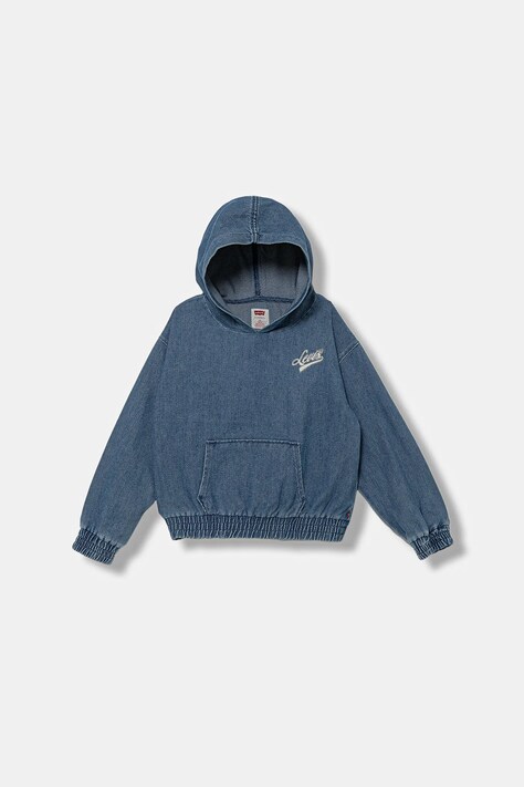 Детски суичър Levi's DENIM HOODIE в синьо с качулка с изчистен дизайн 4EN961