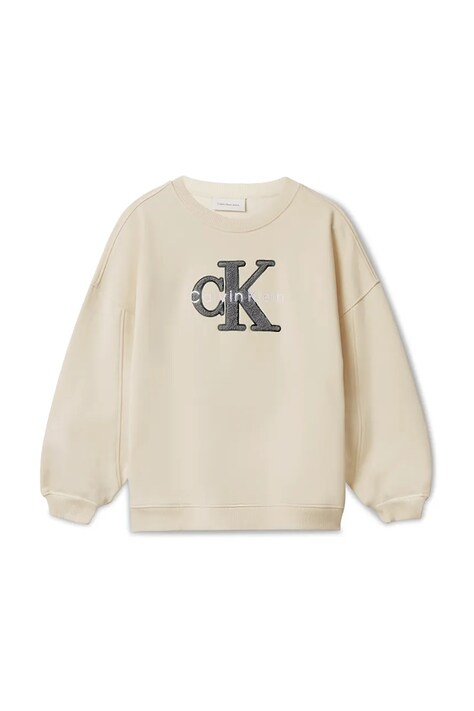 Дитяча бавовняна кофта Calvin Klein Jeans колір бежевий з аплікацією IG0IG03014
