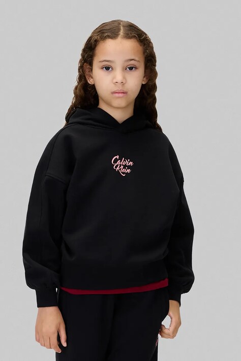 Calvin Klein Jeans bluza bawełniana dziecięca kolor czarny z kapturem z nadrukiem IG0IG03016