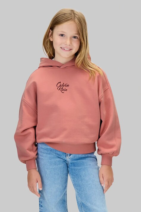 Calvin Klein Jeans bluza bawełniana dziecięca kolor różowy z kapturem z nadrukiem IG0IG03016