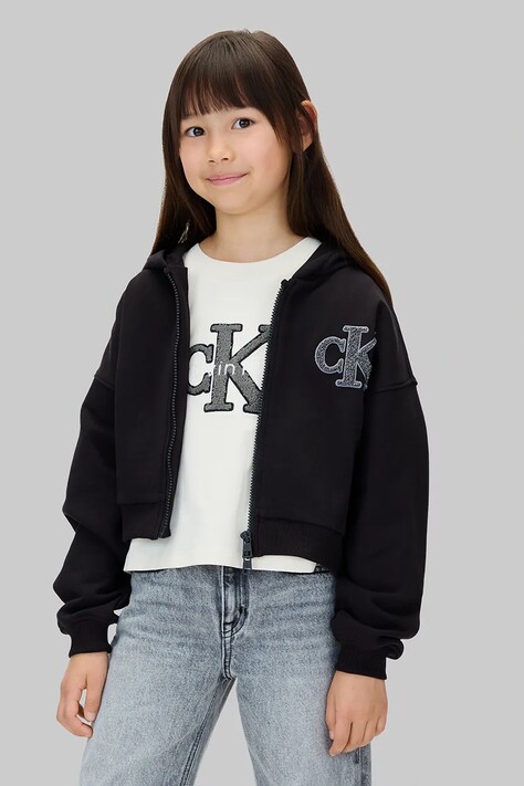 Calvin Klein Jeans bluza bawełniana dziecięca kolor czarny z kapturem z aplikacją IG0IG03017