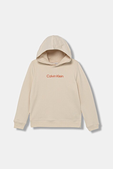 Dětská bavlněná mikina Calvin Klein Jeans černá barva, s kapucí, s aplikací, IU0IU00679
