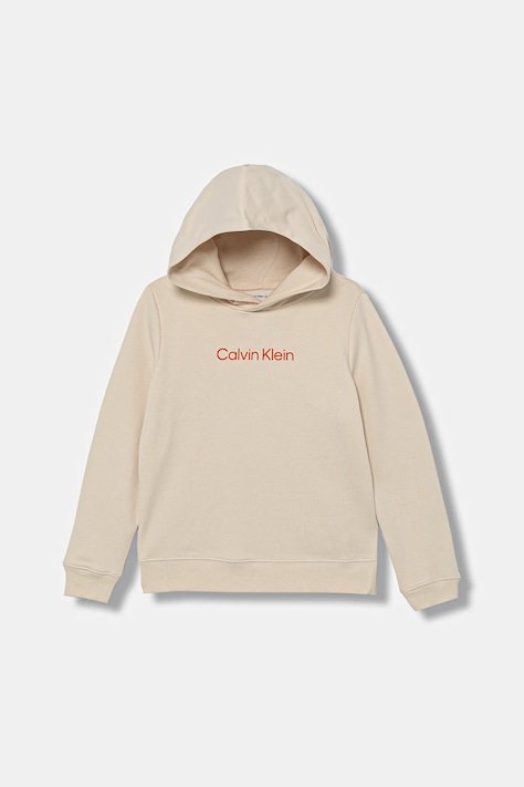 Dětská bavlněná mikina Calvin Klein Jeans černá barva, s kapucí, s aplikací, IU0IU00679