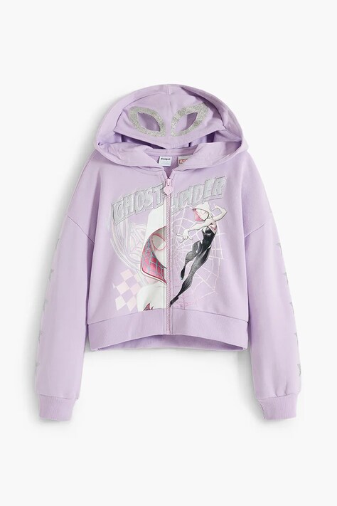 Desigual bluza bawełniana dziecięca kolor fioletowy z kapturem z nadrukiem 25WGSK12