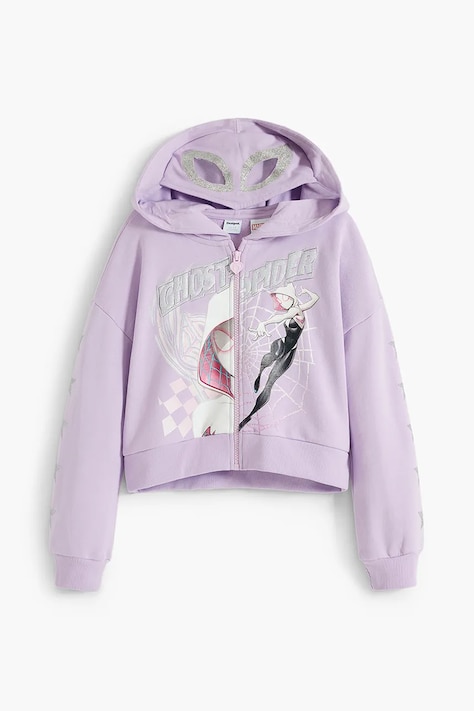 Дитяча бавовняна кофта Desigual колір фіолетовий з капюшоном з принтом 25WGSK12