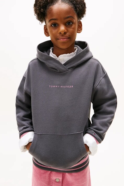 Tommy Hilfiger bluza dziecięca kolor szary z kapturem z nadrukiem KG0KG08885