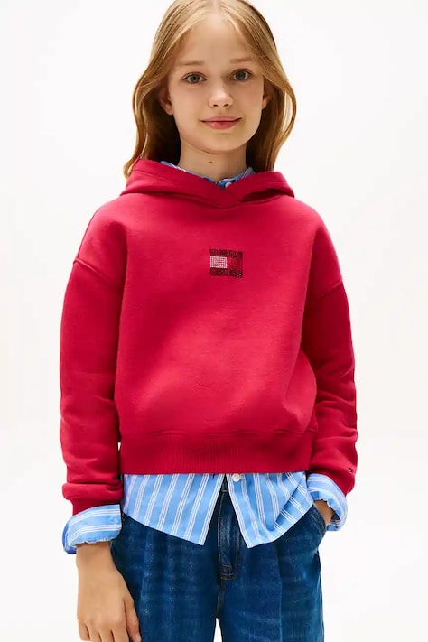 Παιδική μπλούζα Tommy Hilfiger χρώμα: ροζ, με κουκούλα, KG0KG09016