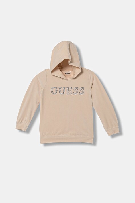 Guess bluza dziecięca kolor beżowy z kapturem z aplikacją J4YQ27 K0232